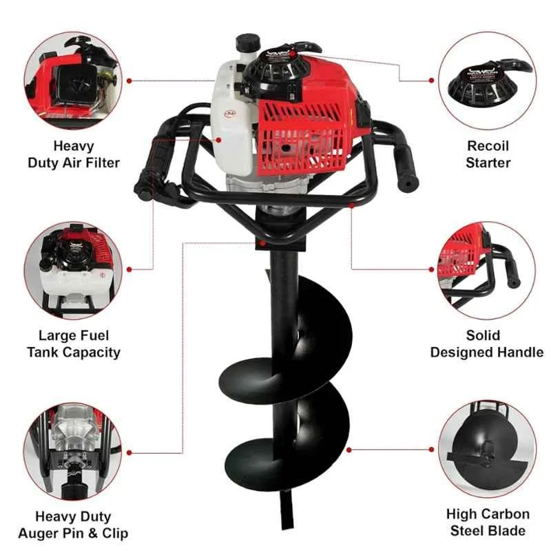 Greenleaf 63CC 2 Stroke Petrol Engine Iron & Plastic Drill Hole Earth Auger