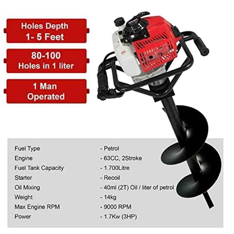 Greenleaf 63CC 2 Stroke Petrol Engine Iron & Plastic Drill Hole Earth Auger