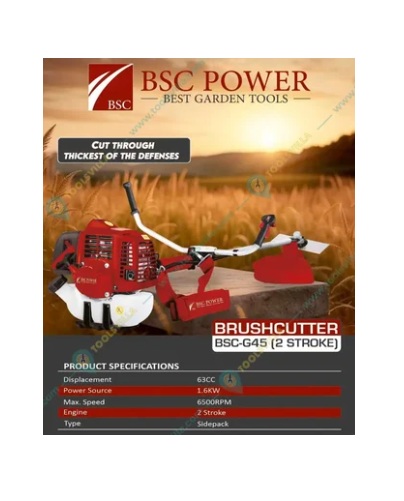 BSC Power G45, 63cc 2-Stroke Sidepack Petrol Brush Cutter, Durable & Multipurpose Agricultural Tool