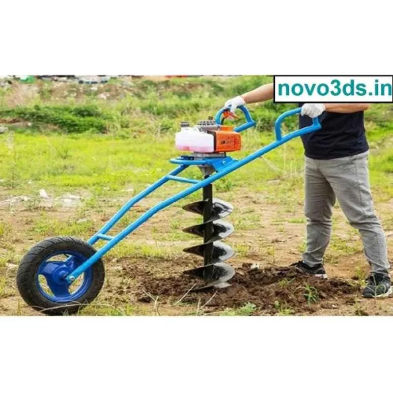 Heavy Duty 63CC Single Wheel Trolley Type Earth Auger with 4 inch Drill