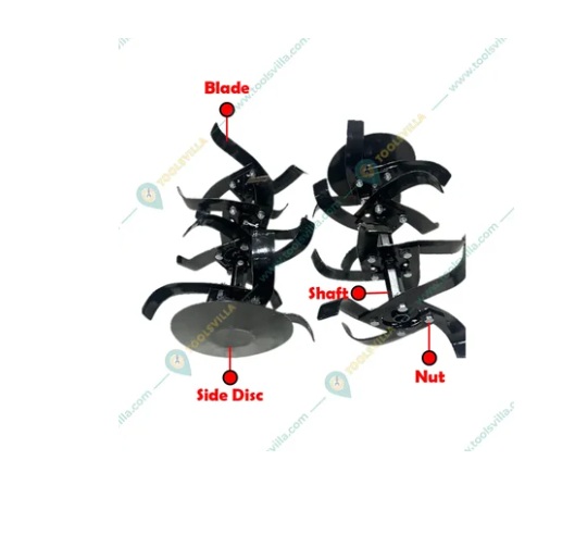 Heavy Duty Petrol Rotavator Set for Power Tiller of 32 pcs Blade, 2 Shaft, 2 Side Disc and 32 pcs Nut