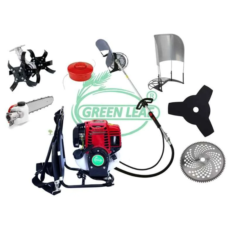Greenleaf 2HP 35cc 4 Stroke Petrol Engine Backpack Brush Cutter with Weeder/Tiller Chainsaw Paddy Guard and Blade Attachments,