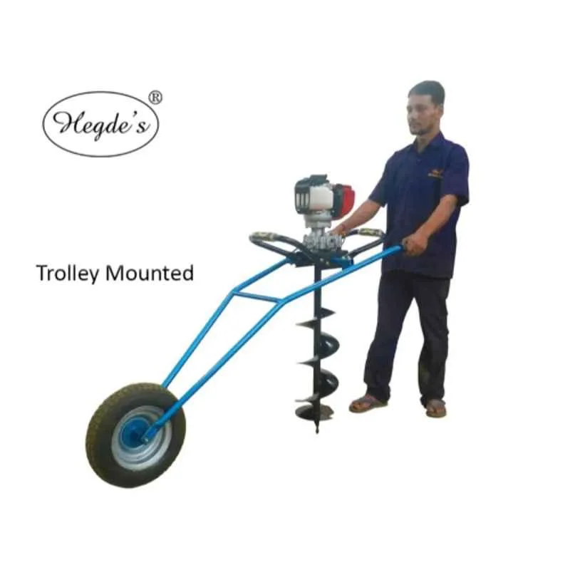 Heavy Duty 63CC Single Wheel Trolley Type Earth Auger with 4 inch Drill