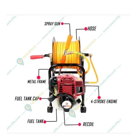 Portable Power Sprayer with 4 Stroke 35 cc Petrol Engine With 50 Meter Hose Pipe and Hose Reel Stand