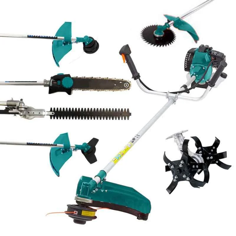 Greenleaf 50CC 4 Stroke Petrol Engine Backpack Brush Cutter with Weeder/Tiller Chainsaw Paddy Guard and Blade Attachments