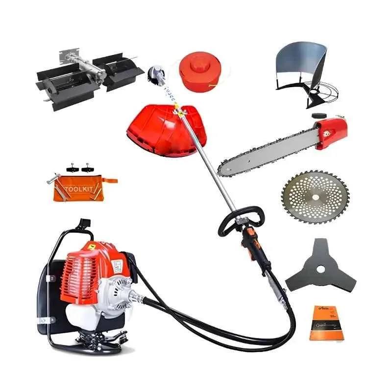 Greenleaf 2HP 35cc 4 Stroke Petrol Engine Backpack Brush Cutter with Weeder/Tiller Chainsaw Paddy Guard and Blade Attachments,