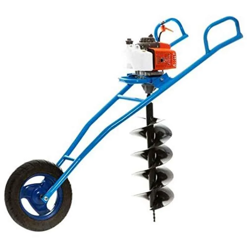 Heavy Duty 63CC Single Wheel Trolley Type Earth Auger with 4 inch Drill